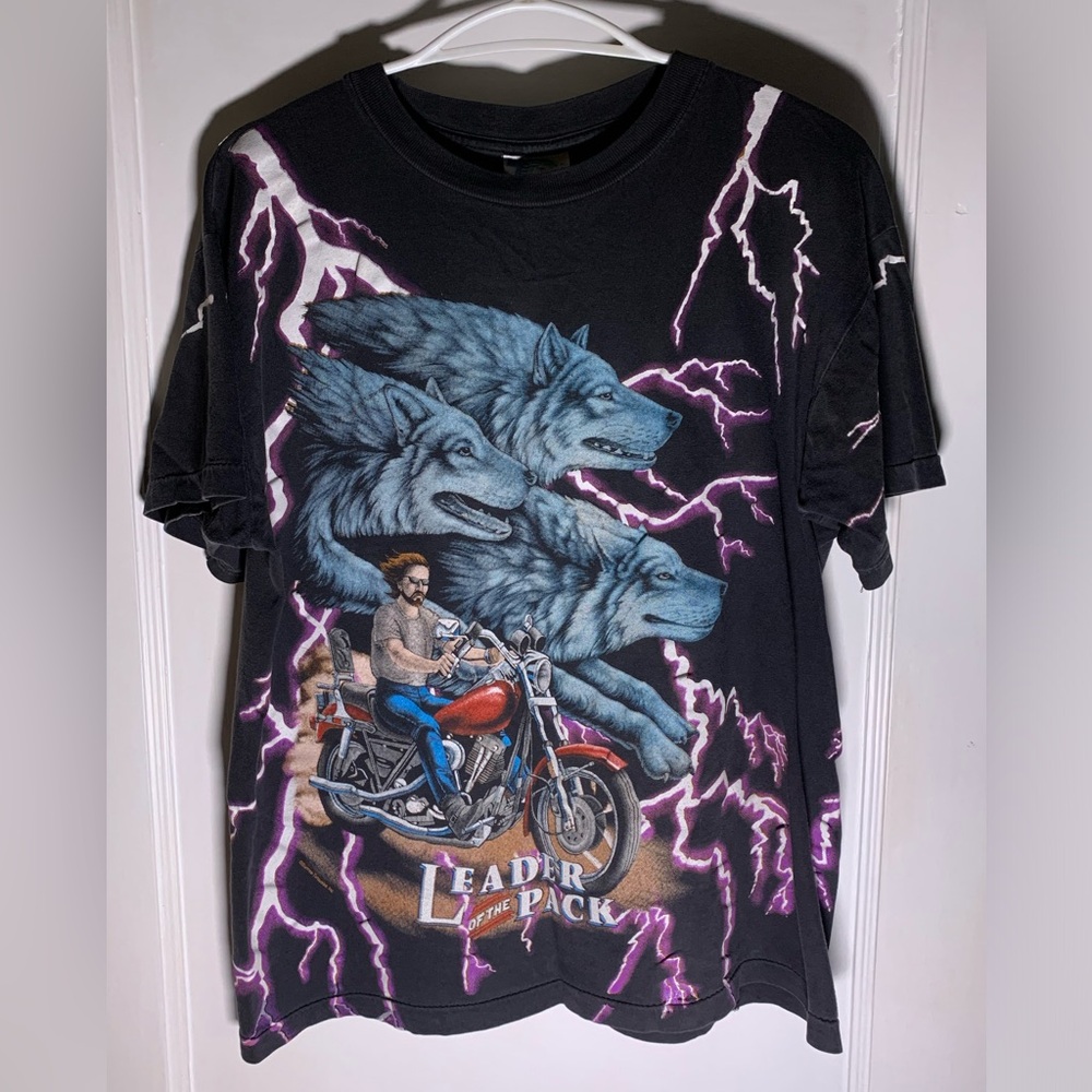 Vintage 90s single stitch American thunder aop lightning shirt